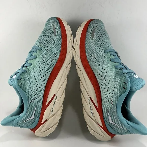Hoka One One Clifton 8 Running Shoes Womens Size 7 D Wide Blue Aquarelle