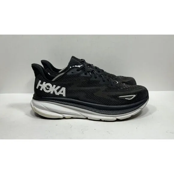 Hoka One One Clifton 9 1127895 BWHT Black White Running Shoes Sneaker Men's 13 D