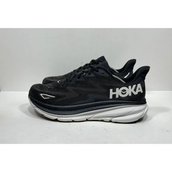 Hoka One One Clifton 9 1127895 BWHT Black White Running Shoes Sneaker Men's 13 D