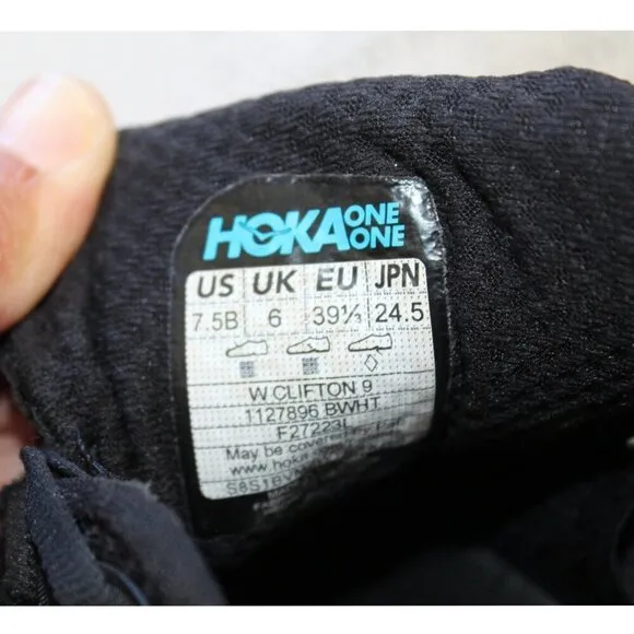 Hoka One One Clifton 9 Black &amp; white Running Shoes Women's Sneakers Size 7.5 US