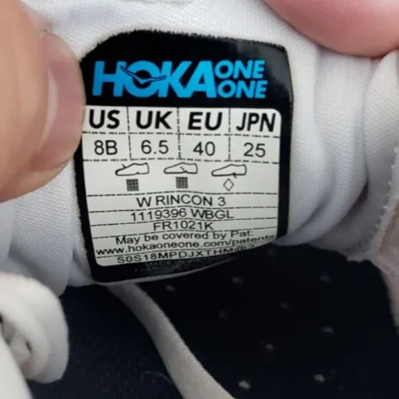 Hoka One One Rincon 3 Women's Sz 8B 1119396 WBGL White Blue Glass Running Shoes