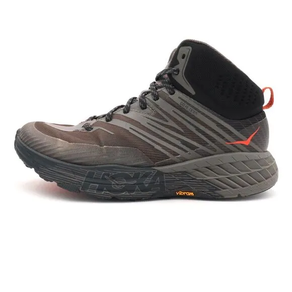 Hoka One Speedgoat Mid 2 GTX Mens 8 Gray Black Waterproof Megagrip Hiking Boots