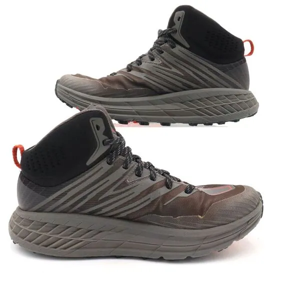 Hoka One Speedgoat Mid 2 GTX Mens 8 Gray Black Waterproof Megagrip Hiking Boots