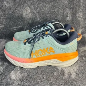 Hoka One One Bondi 7 Womens 9.5 Shoes Gray Orange Running Sneaker