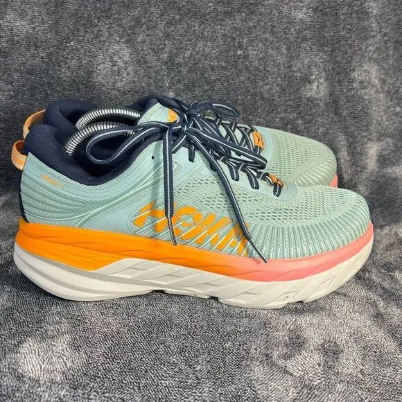 Hoka One One Bondi 7 Womens 9.5 Shoes Gray Orange Running Sneaker