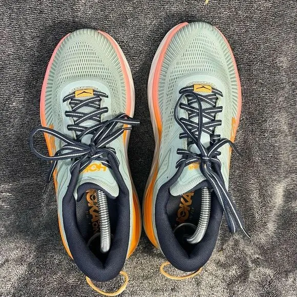 Hoka One One Bondi 7 Womens 9.5 Shoes Gray Orange Running Sneaker