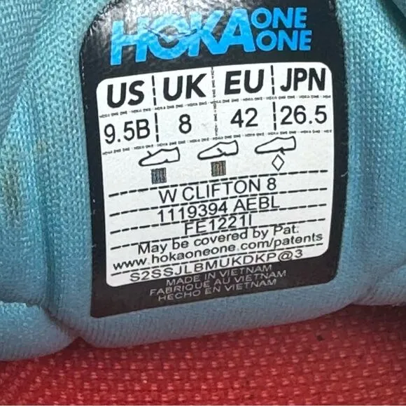 Hoka One One Clifton 8 Women's Running Shoes 9.5 B Aquarelle Blue Sneakers