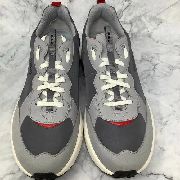 Hugo Boss Mens 12 Open Gray Kane Runner Trainers Sneaker Shoes Lace Up P2-15