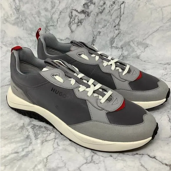 Hugo Boss Mens 12 Open Gray Kane Runner Trainers Sneaker Shoes Lace Up P2-15