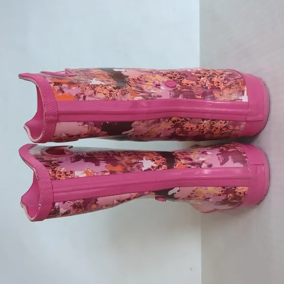 Hunter for Target Waterproof Rubber Tall Boots Big Girl 5 Pink Abstract
