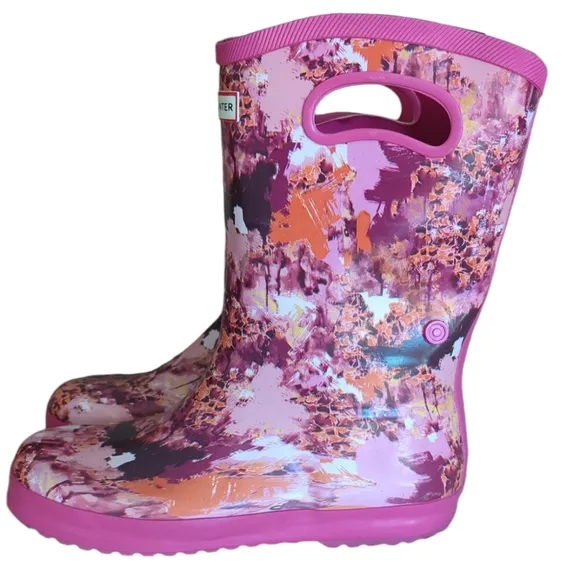 Hunter for Target Waterproof Rubber Tall Boots Big Girl 5 Pink Abstract