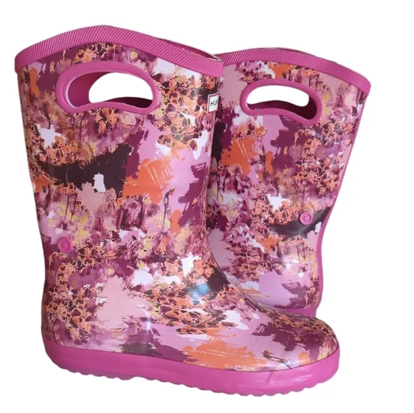 Hunter for Target Waterproof Rubber Tall Boots Big Girl 5 Pink Abstract