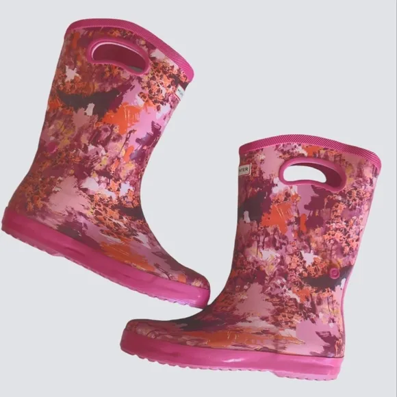 Hunter for Target Waterproof Rubber Tall Boots Big Girl 5 Pink Abstract