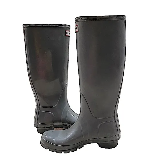 HUNTER ORIGINAL TALL GLOSS RUBBER RAIN BOOTS KNEE-HIGH HUNTER-GREEN SIZE US 6