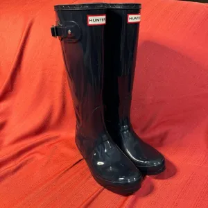 HUNTER Original Wellington Tall Rain Boots, Navy Blue Gloss, Women’s Size 7, EUC