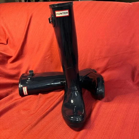 HUNTER Original Wellington Tall Rain Boots, Navy Blue Gloss, Women’s Size 7, EUC