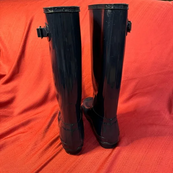 HUNTER Original Wellington Tall Rain Boots, Navy Blue Gloss, Women’s Size 7, EUC