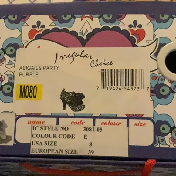 Irregular Choice Abigails Party size 8, purple roses