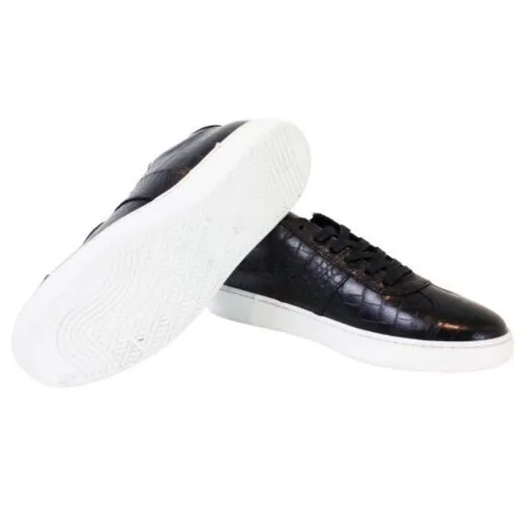 Italian Handmade Men's Leather Sneaker/ Brian Black Crocodile Printed Sneakers /