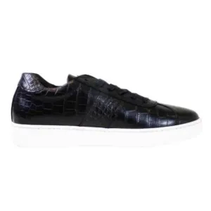 Italian Handmade Men's Leather Sneaker/ Brian Black Crocodile Printed Sneakers /