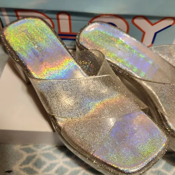 Jeffrey Campbell &quot;Bubblegum&quot; Silver Glitter Platform Plastic Sandals Sz.9 Ret$89