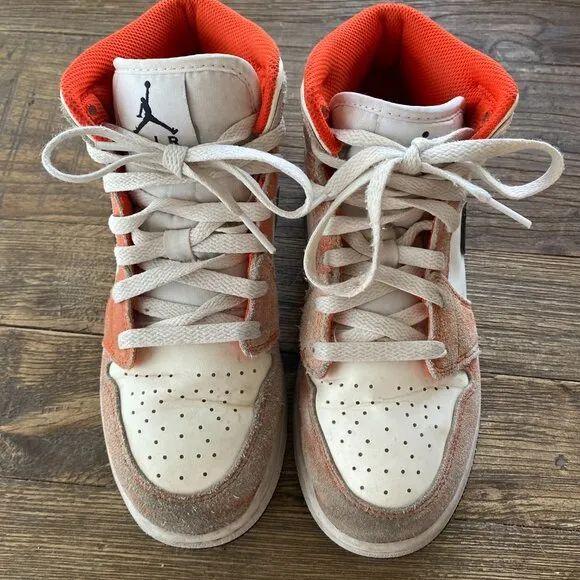 Jordan 1 Mid SE Orange Suede Shoes Sneakers DV1338-800 Boys 5Y US