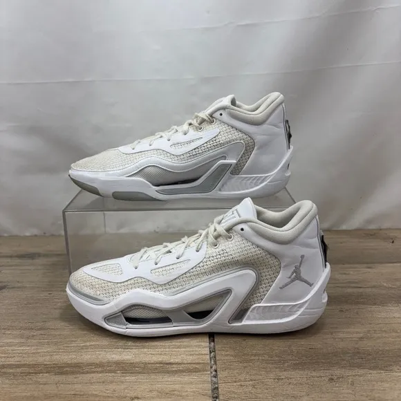 Jordan Tatum Mens Basketball Shoes Sz 8.5 White Pure Money Sneakers FB2863-100