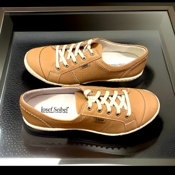 Josef Seibel Caspian Full Grain Leather Low Top Classic Sneaker Lace Up Sz7/Eu37