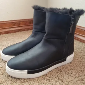 J/Slides Victory Black Leather Platform Boots 10