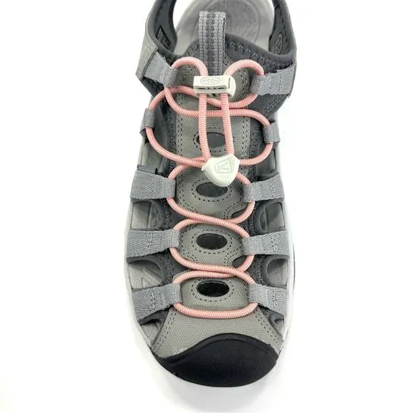 KEEN &quot;ASTORIA&quot; GRAY PINK AND BLACK WEST CLOSED TOE OUTDOOR SANDALS