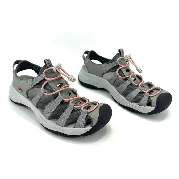 KEEN &quot;ASTORIA&quot; GRAY PINK AND BLACK WEST CLOSED TOE OUTDOOR SANDALS