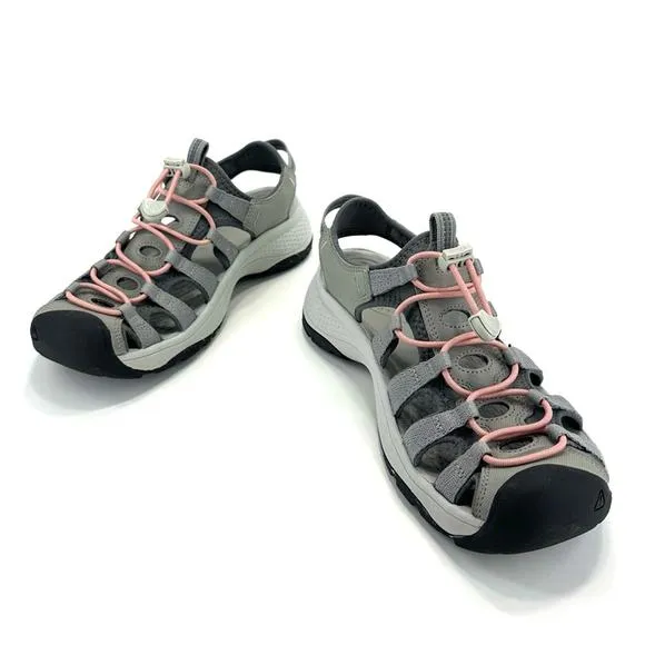 KEEN &quot;ASTORIA&quot; GRAY PINK AND BLACK WEST CLOSED TOE OUTDOOR SANDALS