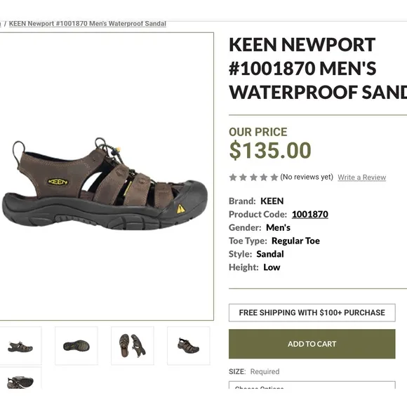 KEEN NEWPORT #1001870 MEN'S WATERPROOF SANDAL Brown Outdoor Sandals Size 8.5
