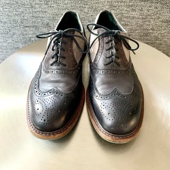 𝅺Kenneth Cole leather leather Wingtip Oxford Shoes casual  Mens 9.5 black gray