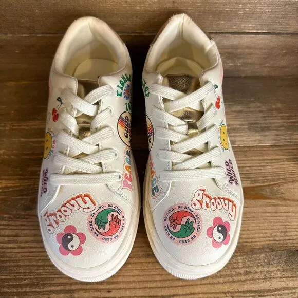 Kids Steve Madden Be Happy Multicolor Graphic Design Sneakers Shoes Size 2 Y‎
