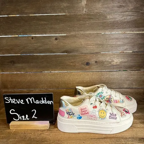 Kids Steve Madden Be Happy Multicolor Graphic Design Sneakers Shoes Size 2 Y‎