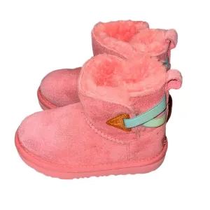 Kid's UGG Boots Pink Mini Short Uggs with cute Pastel Rainbow Watercolor Straps