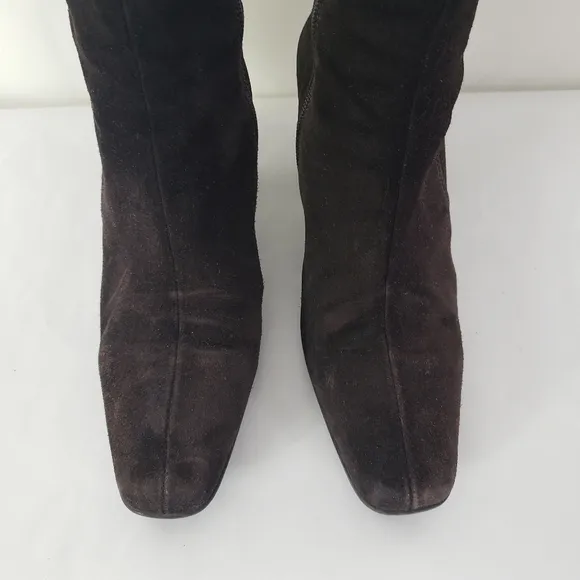 La Canadienne brown suede leather square toe boots size 7.5