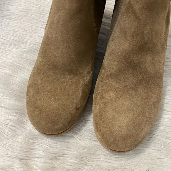 La Canadienne Tan Suede Leather Krista Waterproof Wedge Bootie Boots