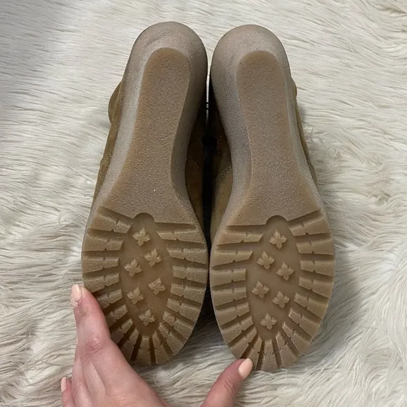 La Canadienne Tan Suede Leather Krista Waterproof Wedge Bootie Boots