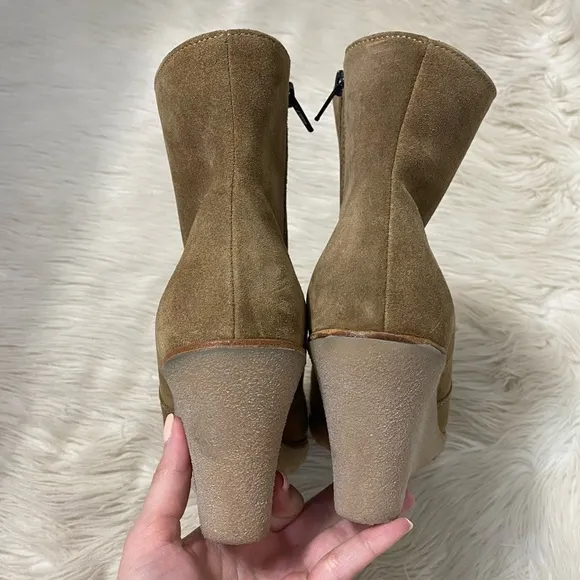 La Canadienne Tan Suede Leather Krista Waterproof Wedge Bootie Boots