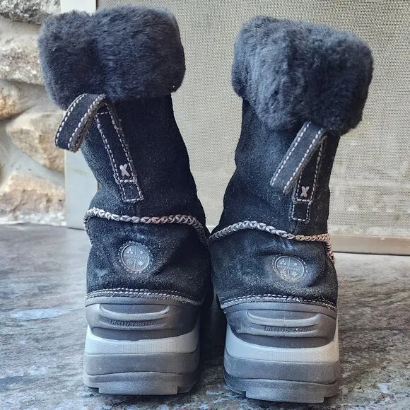 Lands End Black Suede Faux Fur Waterproof Winter Pull On Boots Size 8.5