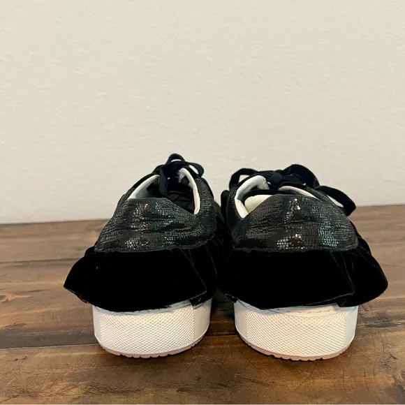 L’Autre Chose Made in Italy Black Ruffled Velvety Lace-Up Sneakers Size 37/US 7
