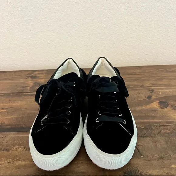 L’Autre Chose Made in Italy Black Ruffled Velvety Lace-Up Sneakers Size 37/US 7