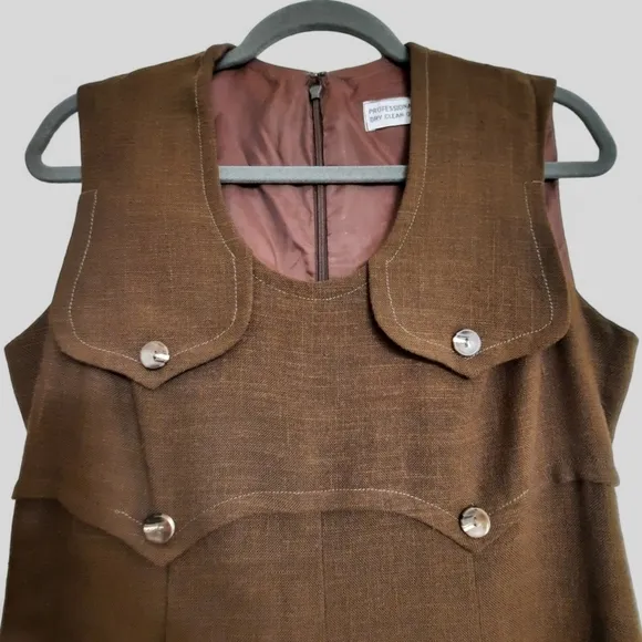 Luxury 1960s SHANNON RODGERS FOR JERRY SILVERMAN Linen Dress Vintage Brown M