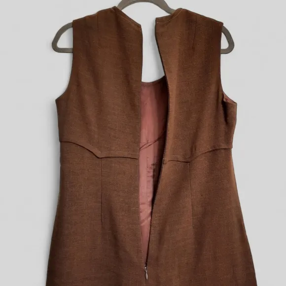 Luxury 1960s SHANNON RODGERS FOR JERRY SILVERMAN Linen Dress Vintage Brown M