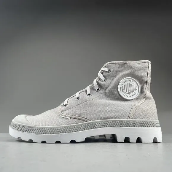 Men’s 9.5 Women’s 11 Palladium Pampa Hi Gray Canvas Casual Ankle Combat Boot EUC