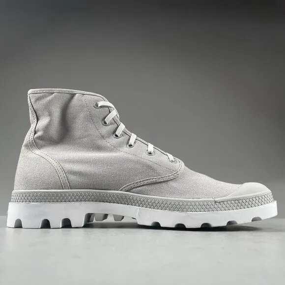 Men’s 9.5 Women’s 11 Palladium Pampa Hi Gray Canvas Casual Ankle Combat Boot EUC