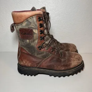 Mens Cabelas Woodland Camo Leather Hunting Hiking Thinsulate Ultra Boots 10 D