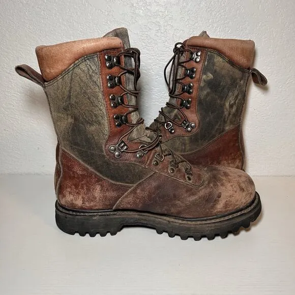 Mens Cabelas Woodland Camo Leather Hunting Hiking Thinsulate Ultra Boots 10 D